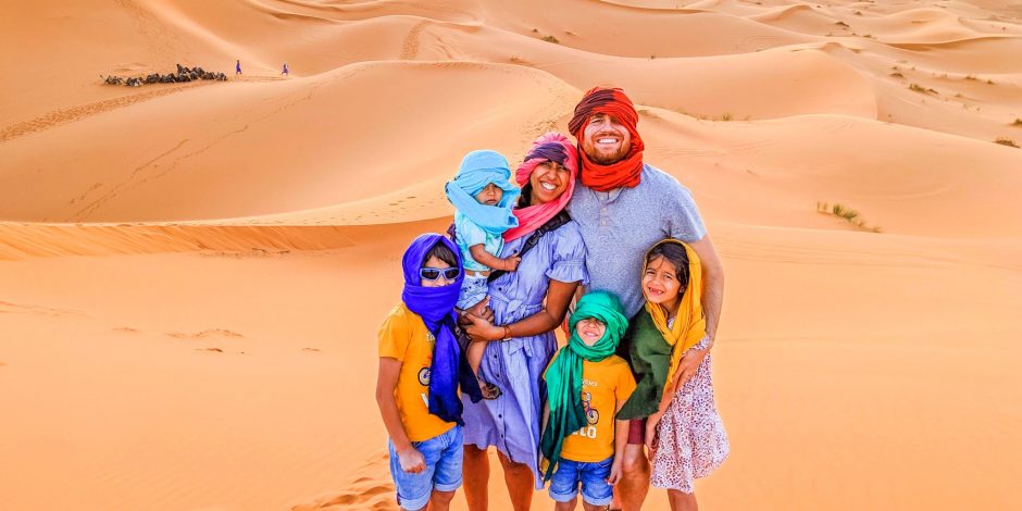 family with kids enjoying desert