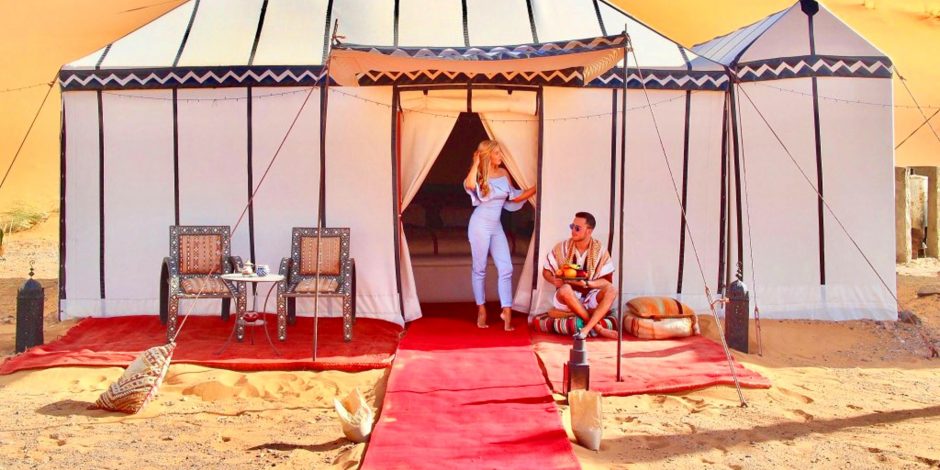 couple in morocco sahara tent