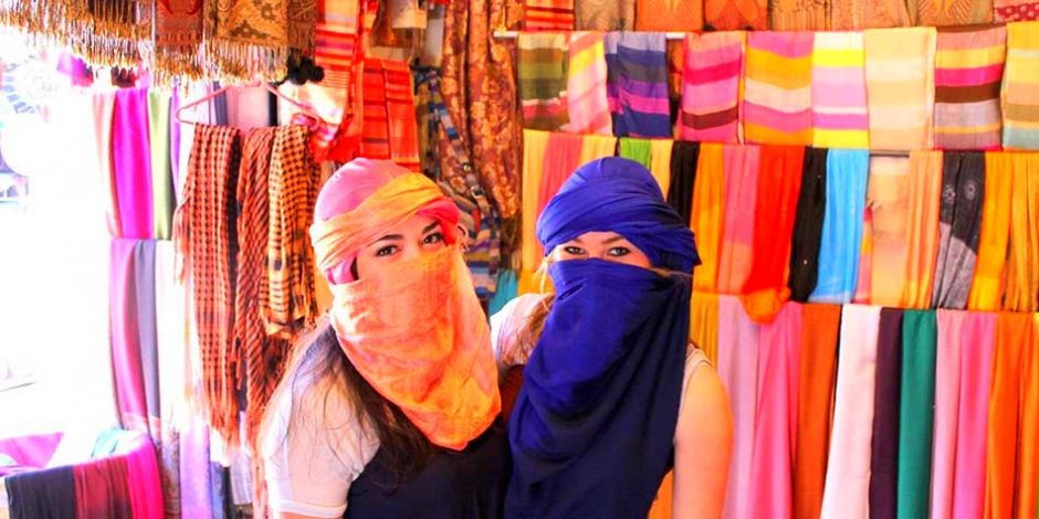 two women in moroccan shop