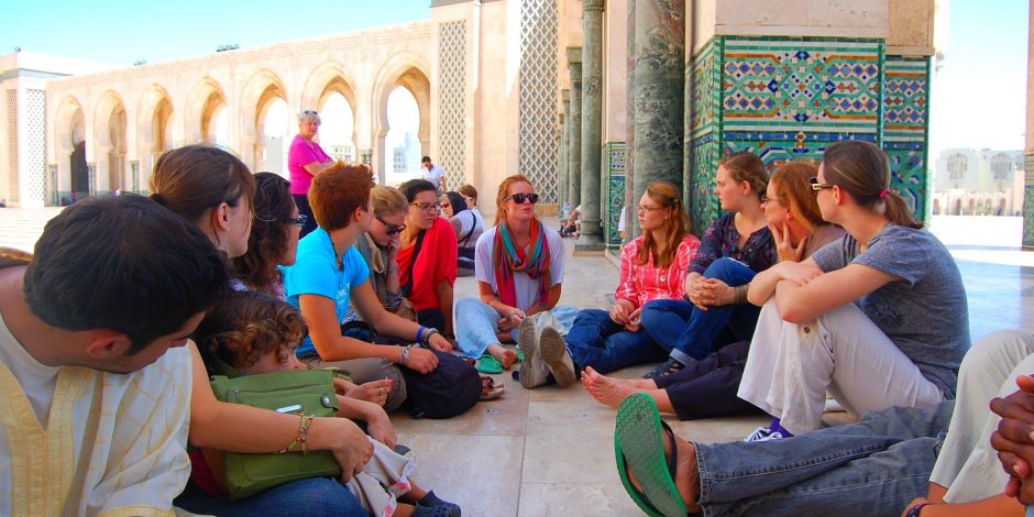 tourist students in casablanca mosque