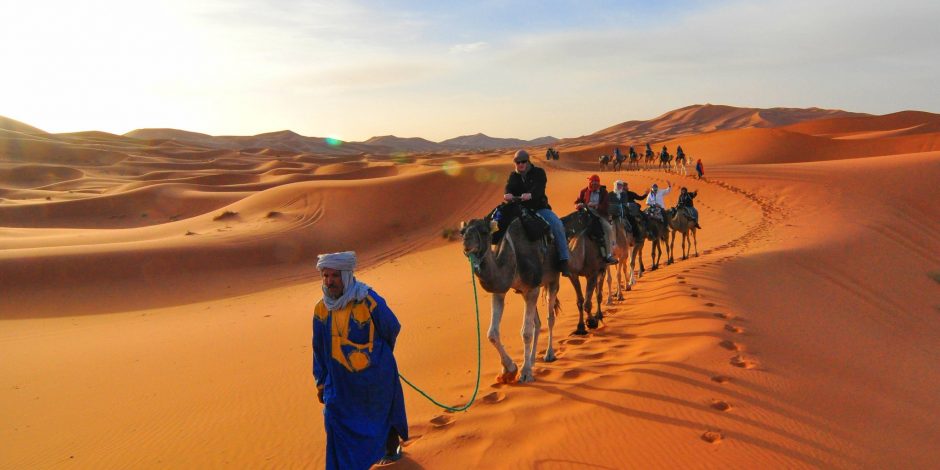 camels ride in moroco desert