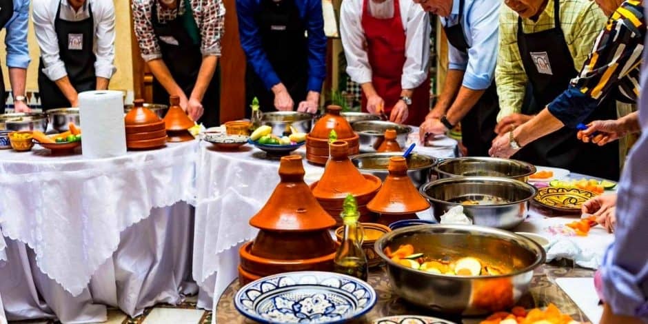 tourists in moroccan cooking class