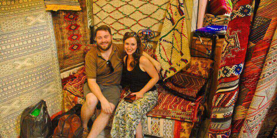 couple in carpets shop