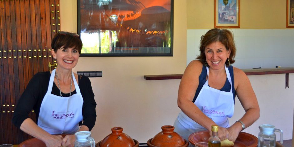 two women in moroccan cooking class