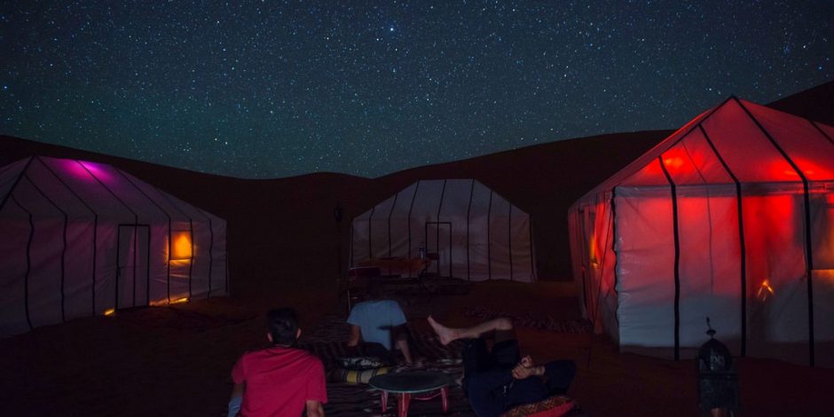 desert camp in sahara at night
