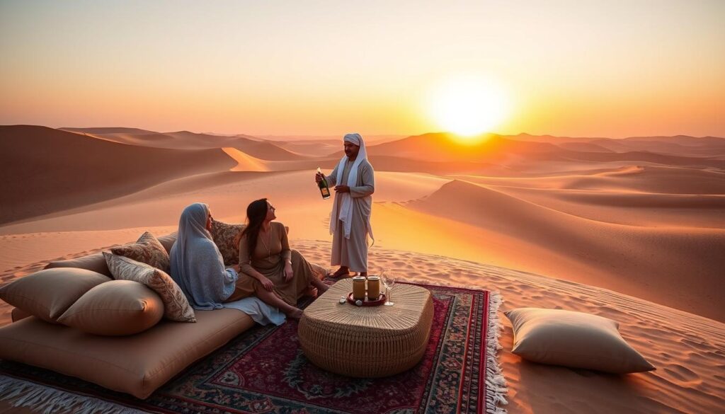 Luxury private desert experience with champagne sunset