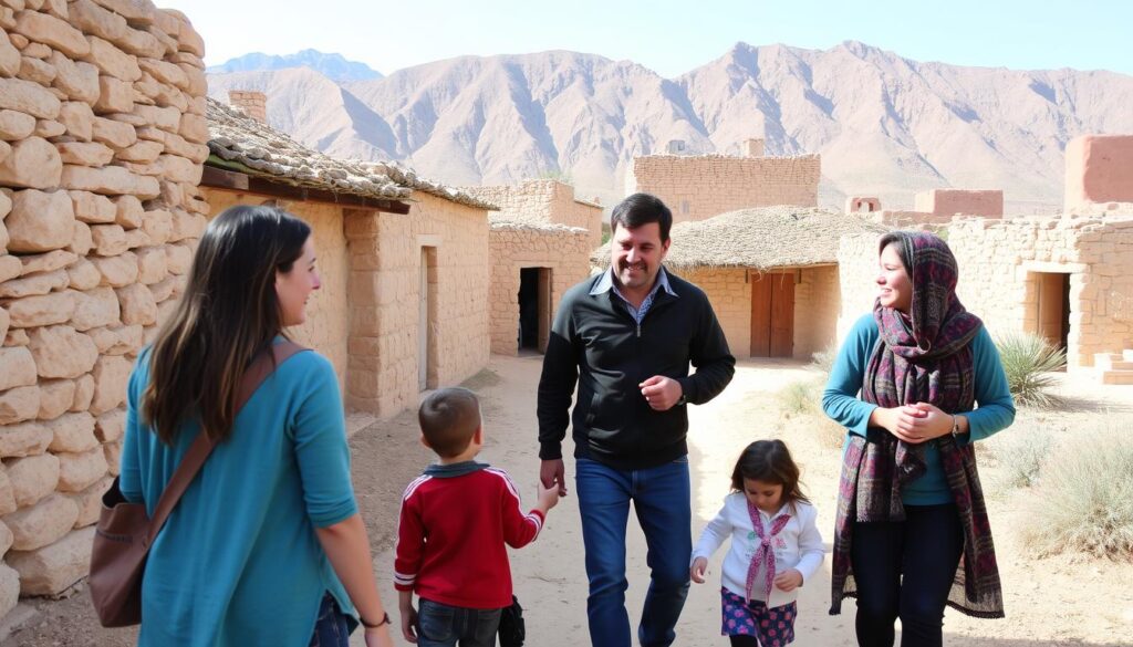 Private guide leading family through Atlas Mountains village