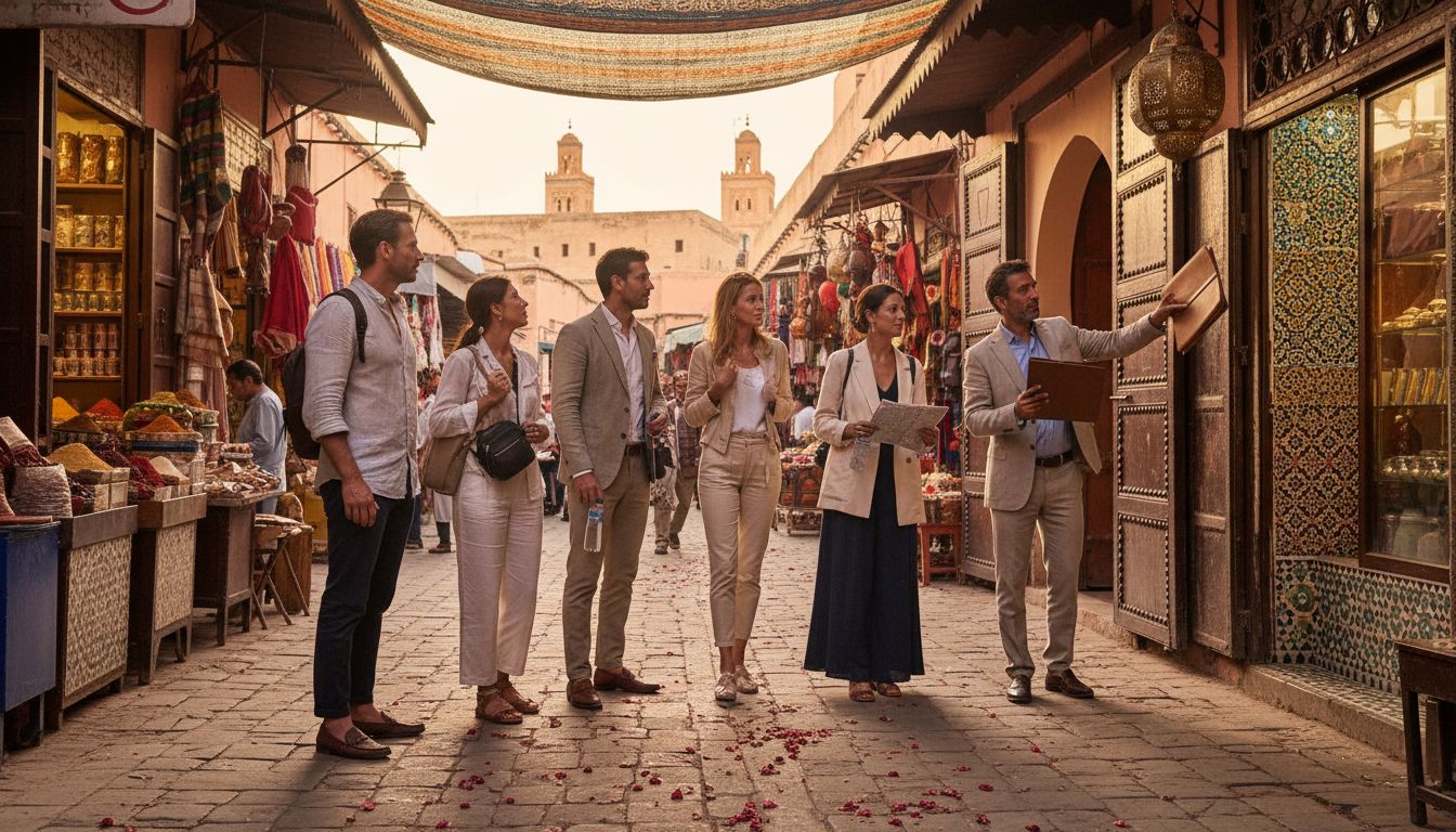 Group touring Marrakech alley with local guide