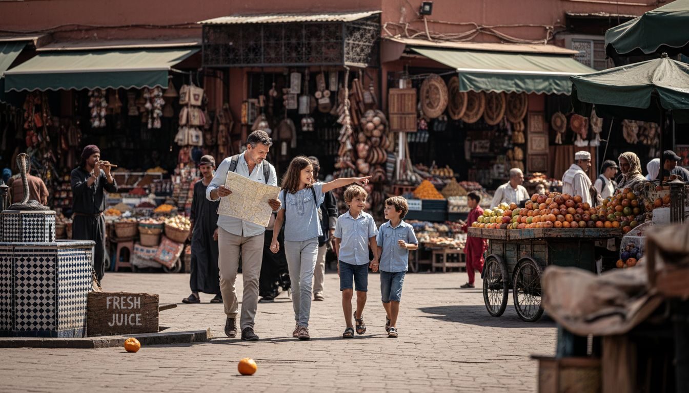 Family exploring vibrant Marrakech square together