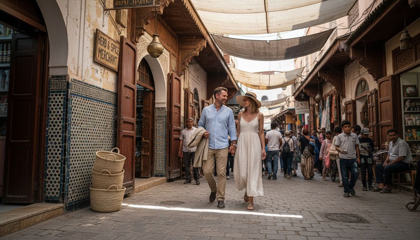Couple exploring luxury Moroccan city medina