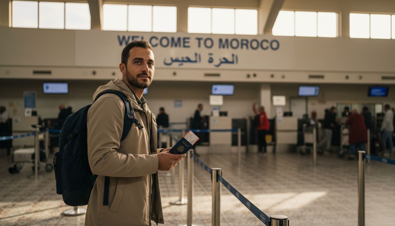 Tourist arriving at Morocco airport with passport