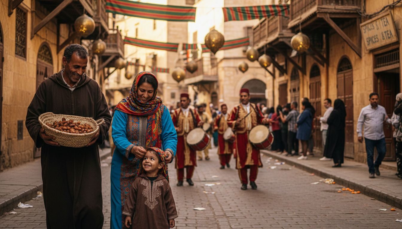 Family watching Moroccan festival parade