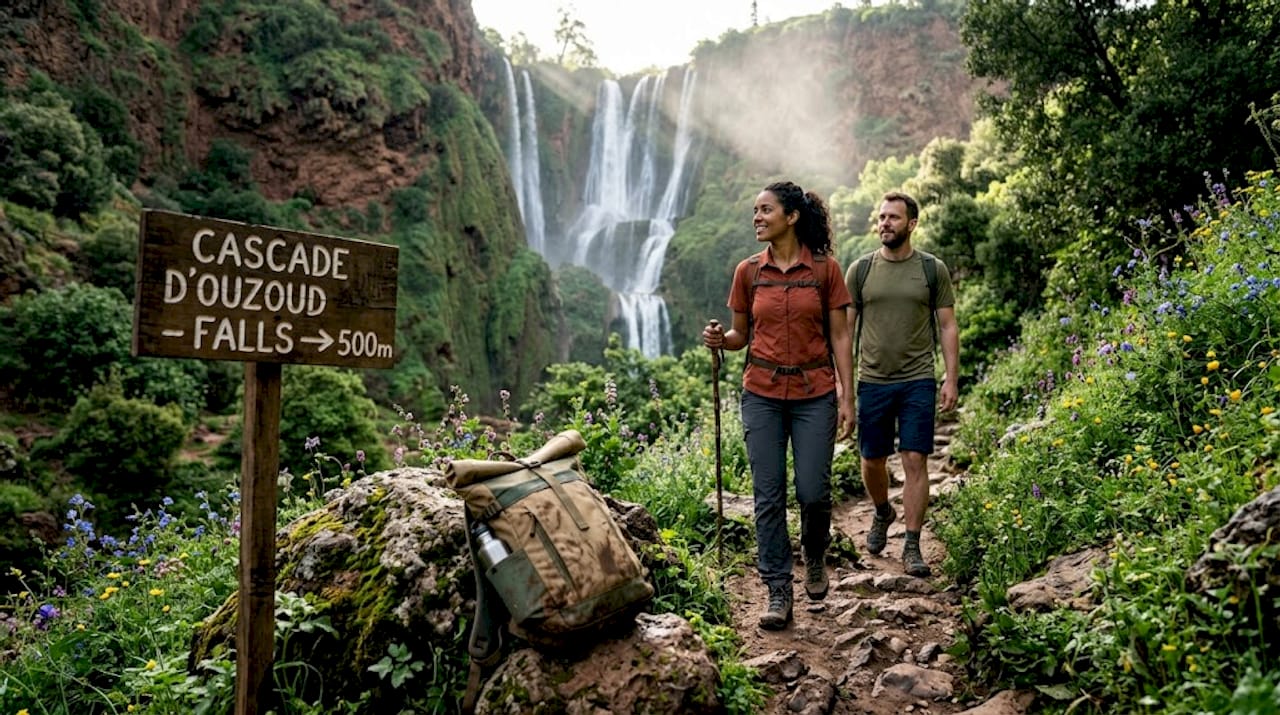 Morning hike view of Ouzoud waterfalls
