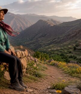 Hiker overlooking Moroccan mountain valley